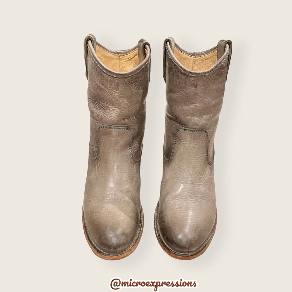 Frye Jackie Button Short Grey Real Leather Zip Up Round Toe Heeled Ankle Bootie - Picture 5 of 12